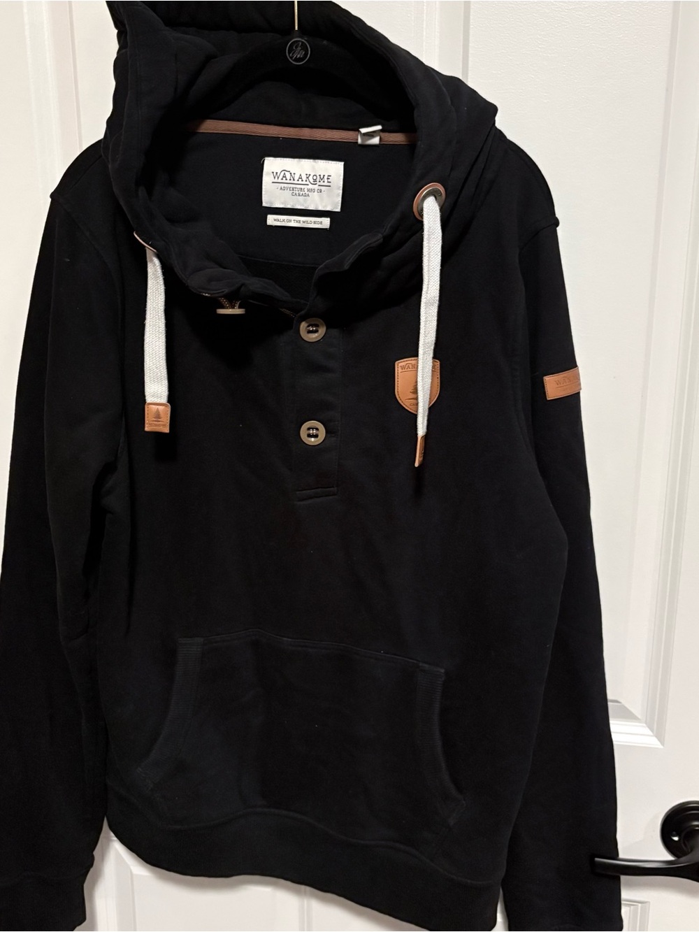 Wanakome Black Hooded Button Pullover with Contrast Drawcords